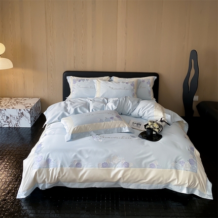 MIU缪家居 2023新款100支全棉磨毛四件套系列 一轮玫瑰 一轮玫瑰 蓝色