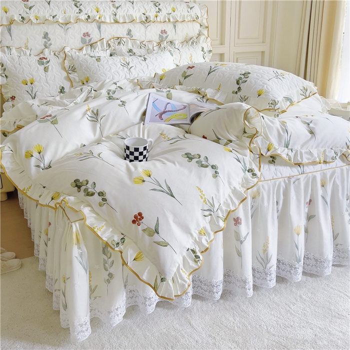 91家纺网 家纺一手货源 找家纺 十个点 2024新款印花夹棉蕾丝四件套 静香