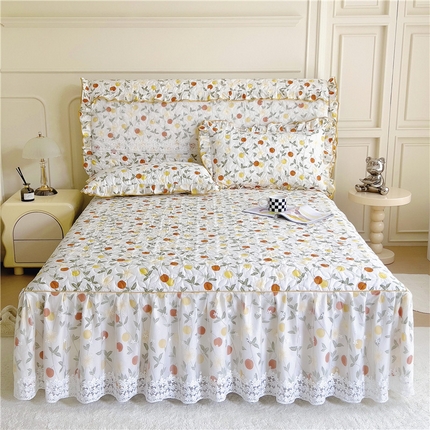 十个点 2024新款印花夹棉蕾丝单床裙-玲珑 橙意