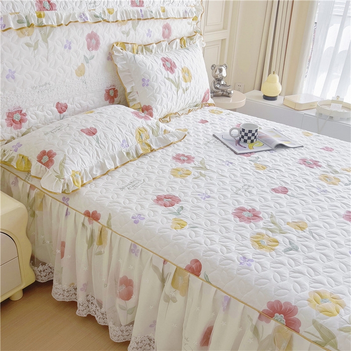 91家纺网 家纺一手货源 找家纺 十个点 2024新款印花夹棉蕾丝单床裙-玲珑 素锦