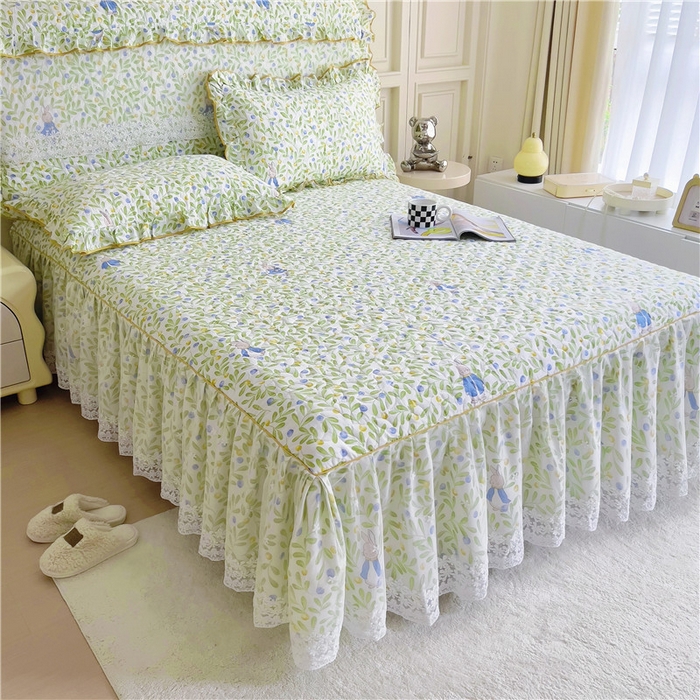 91家纺网 家纺一手货源 找家纺 十个点 2024新款印花夹棉蕾丝单床裙-玲珑 玲珑