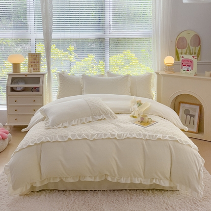 91家纺网 家纺一手货源 找家纺 （总）金米诺 2024新款加厚保暖韩式双层花边玫瑰兔绒系列四件套