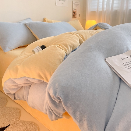 91家纺网 家纺一手货源 找家纺 （总）眠帛家居 2023新款加厚牛奶绒双拼四件套