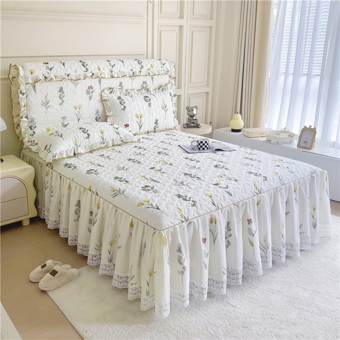 91家纺网 家纺一手货源 找家纺 十个点 2024新款印花夹棉蕾丝单床裙-玲珑 静香