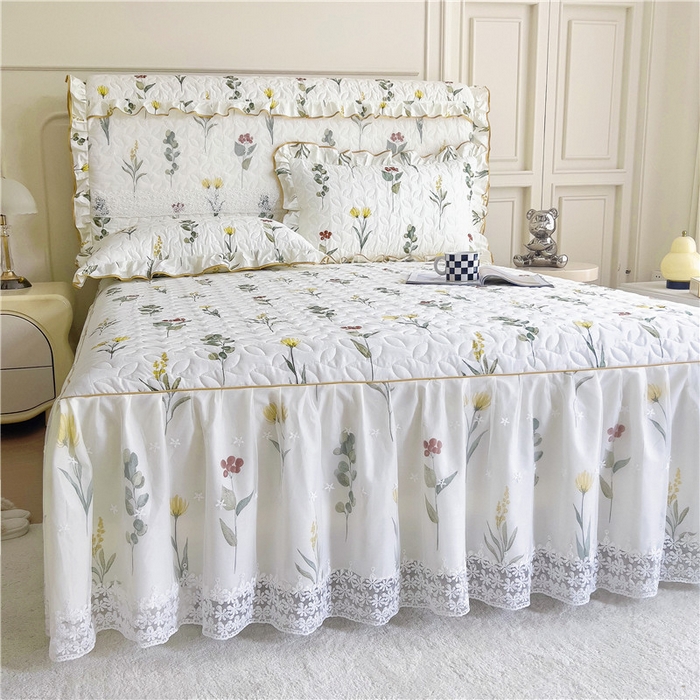 91家纺网 家纺一手货源 找家纺 十个点 2024新款印花夹棉蕾丝单床裙-玲珑 静香