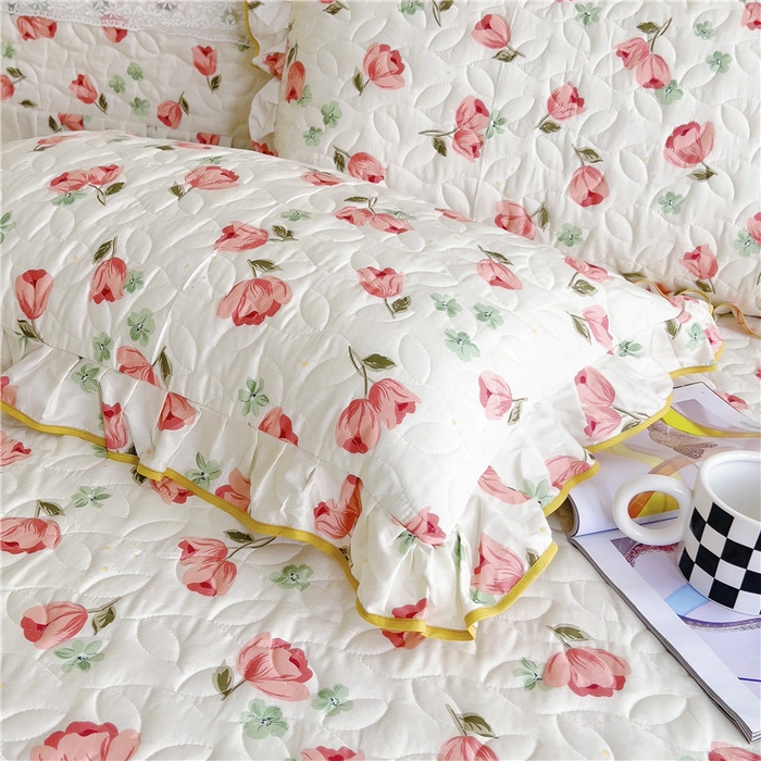 91家纺网 家纺一手货源 找家纺 十个点 2024新款印花夹棉蕾丝单床裙-玲珑 心语