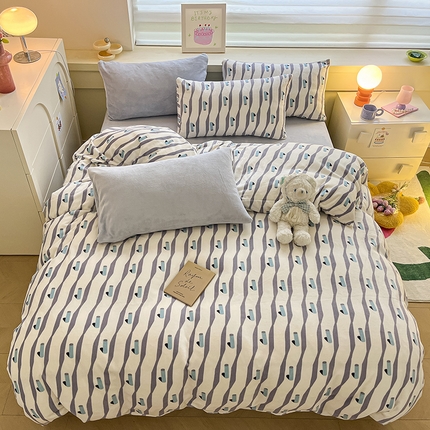 91家纺网 家纺一手货源 找家纺 （总）三朵家纺 2023新款北欧系列牛奶绒印花四件套