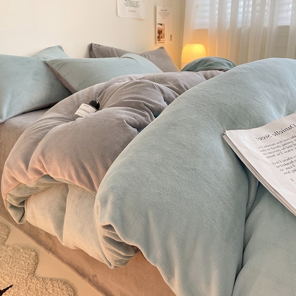眠帛家居 2023新款加厚牛奶绒双拼四件套 繁星蓝-灰
