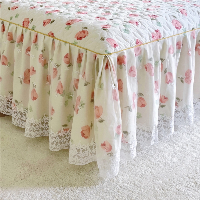 91家纺网 家纺一手货源 找家纺 十个点 2024新款印花夹棉蕾丝单床裙-玲珑 心语