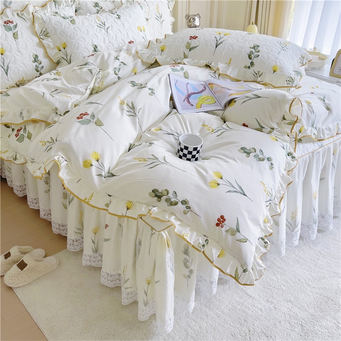 91家纺网 家纺一手货源 找家纺 十个点 2024新款印花夹棉蕾丝四件套 静香