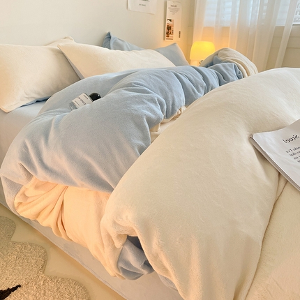 眠帛家居 2023新款加厚牛奶绒双拼四件套 奶白-天空蓝