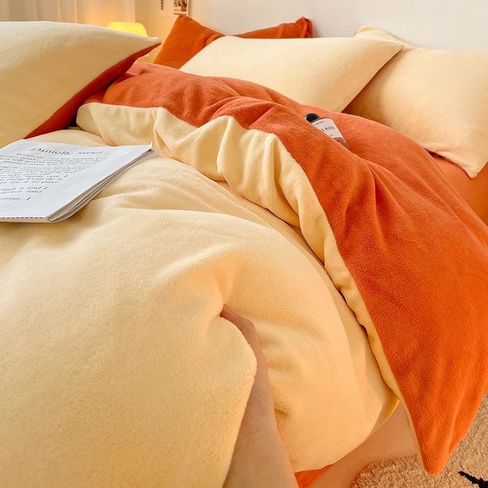 91家纺网 家纺一手货源 找家纺 眠帛家居 2023新款加厚牛奶绒双拼四件套 奶黄-焦糖