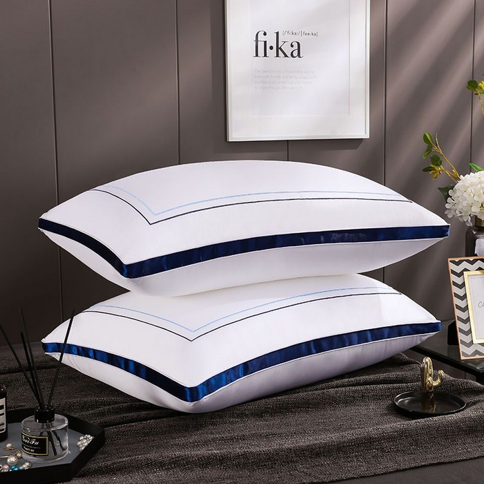 91家纺网 家纺一手货源 找家纺 2025新款贡缎立体刺绣枕头枕芯 1000克立体蓝边