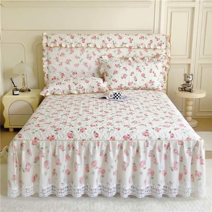 91家纺网 家纺一手货源 找家纺 十个点 2024新款印花夹棉蕾丝单床裙-玲珑 心语