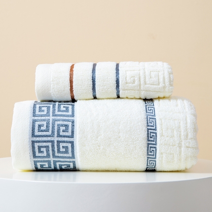 91家纺网 家纺一手货源 找家纺 （总）彩虹毛巾 2023新款长城格缎带款毛巾浴巾套装 长城格毛巾 纯棉浴巾