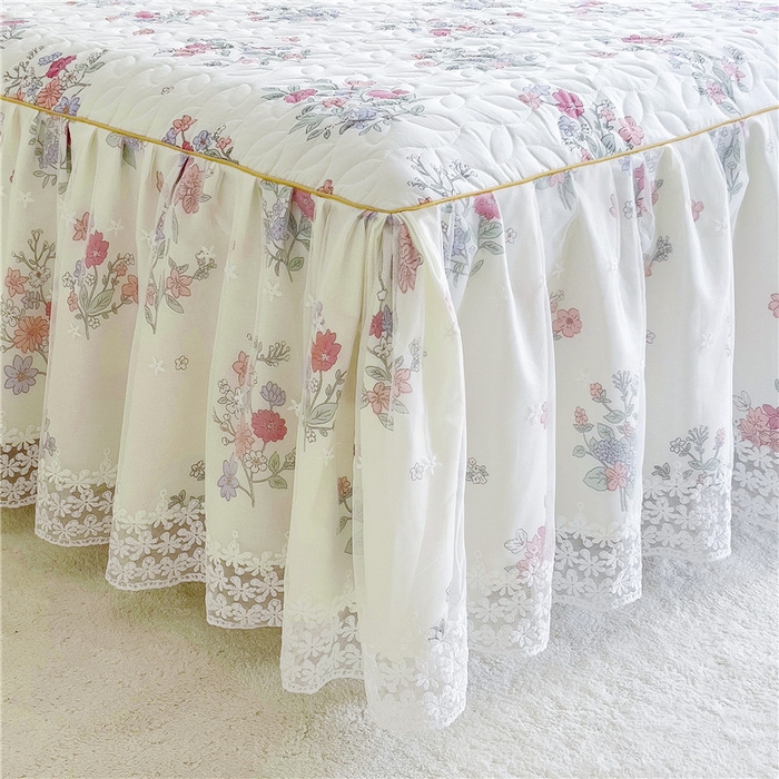 91家纺网 家纺一手货源 找家纺 十个点 2024新款印花夹棉蕾丝单床裙-玲珑 诗雨