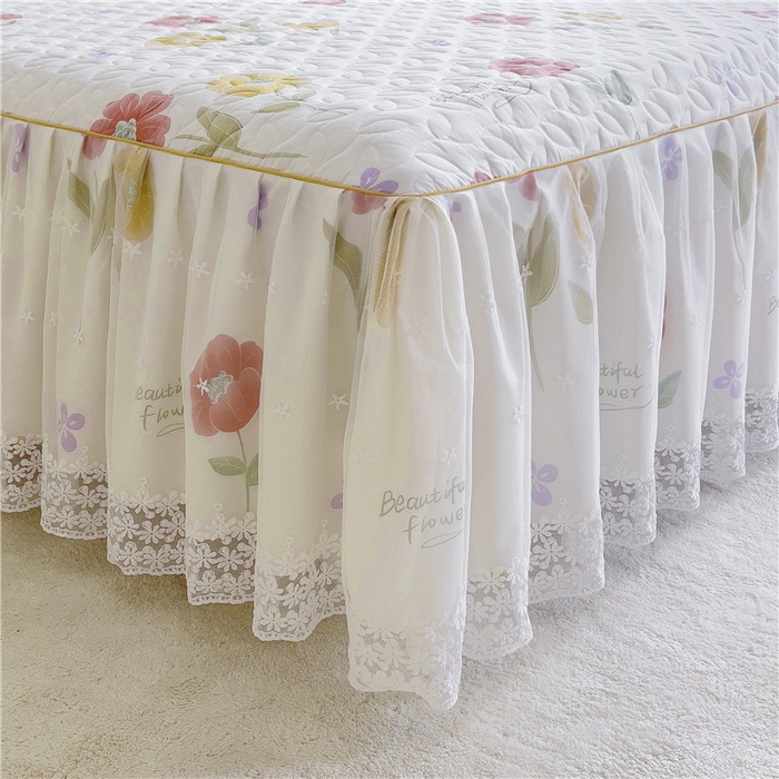 91家纺网 家纺一手货源 找家纺 十个点 2024新款印花夹棉蕾丝单床裙-玲珑 素锦