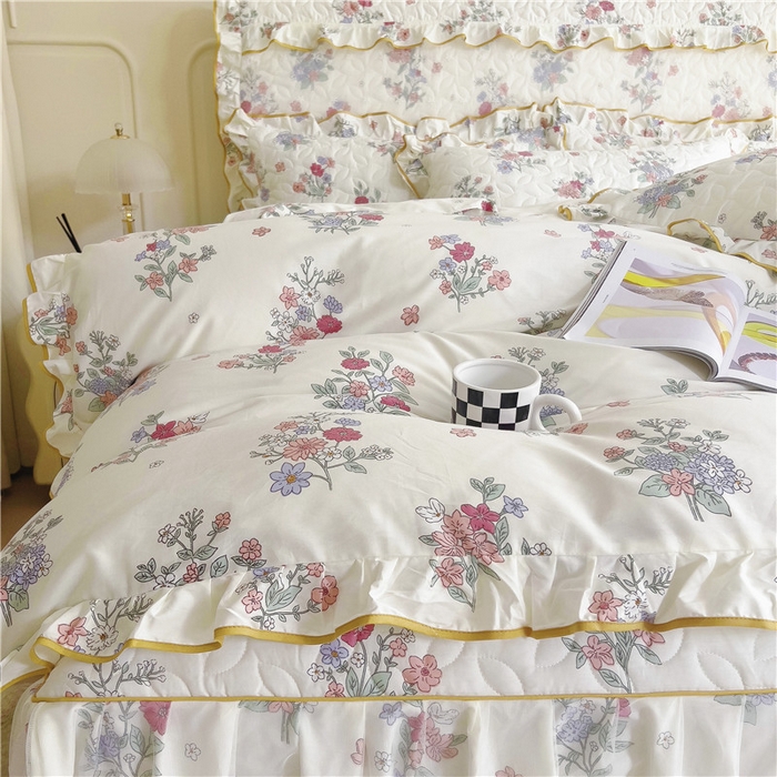 91家纺网 家纺一手货源 找家纺 十个点 2024新款印花夹棉蕾丝四件套 诗雨