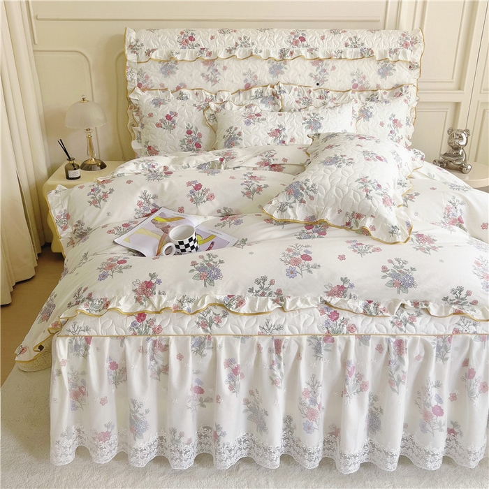 91家纺网 家纺一手货源 找家纺 十个点 2024新款印花夹棉蕾丝四件套 诗雨