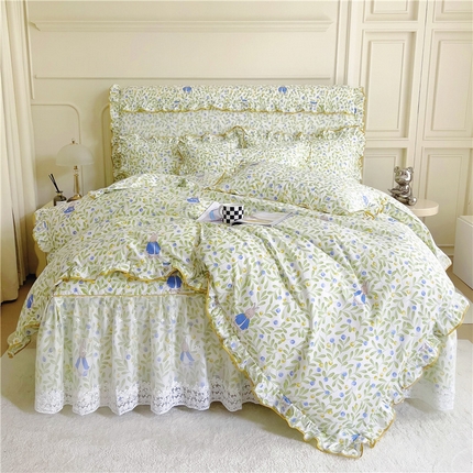 91家纺网 家纺一手货源 找家纺 十个点 2024新款印花夹棉蕾丝四件套 玲珑