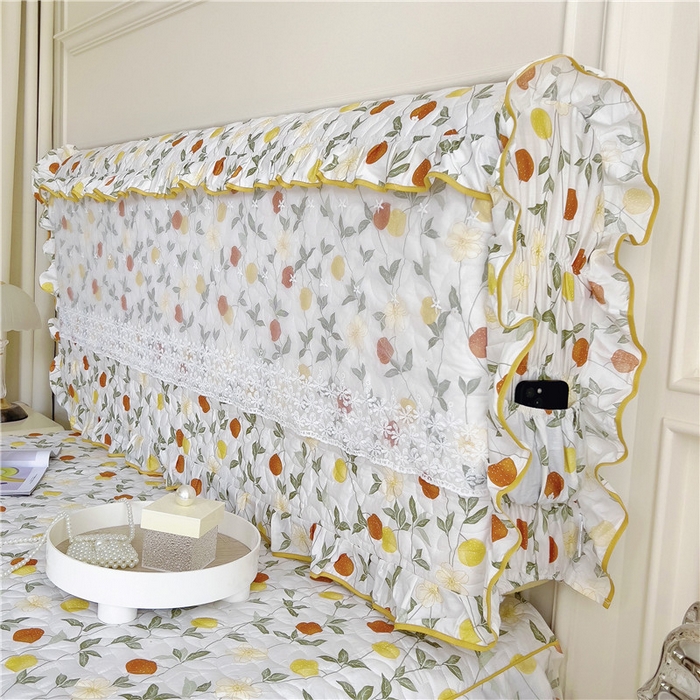 91家纺网 家纺一手货源 找家纺 十个点 2024新款印花夹棉蕾丝床头罩-玲珑 橙意