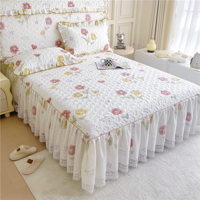 91家纺网 家纺一手货源 找家纺 十个点 2024新款印花夹棉蕾丝单床裙-玲珑 素锦