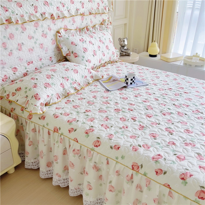 91家纺网 家纺一手货源 找家纺 十个点 2024新款印花夹棉蕾丝单床裙-玲珑 心语