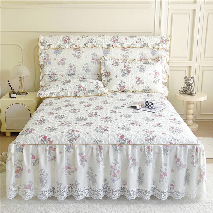 91家纺网 家纺一手货源 找家纺 十个点 2024新款印花夹棉蕾丝单床裙-玲珑 诗雨