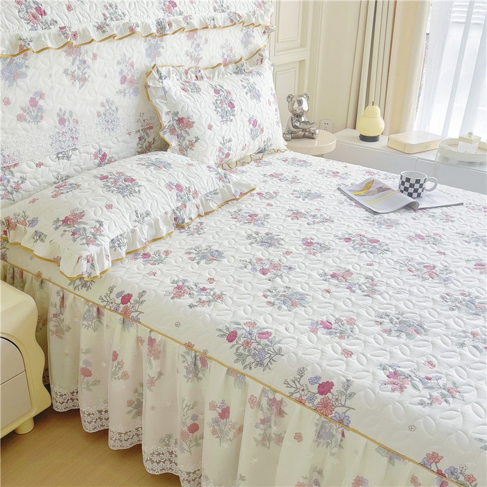 91家纺网 家纺一手货源 找家纺 十个点 2024新款印花夹棉蕾丝单床裙-玲珑 诗雨