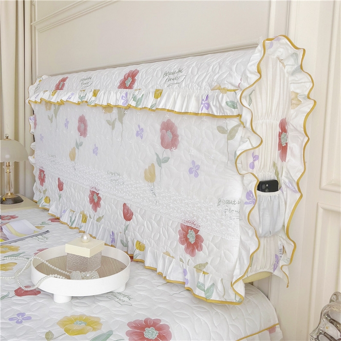 91家纺网 家纺一手货源 找家纺 十个点 2024新款印花夹棉蕾丝床头罩-玲珑 素锦