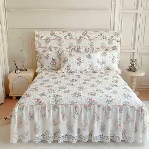 91家纺网 家纺一手货源 找家纺 十个点 2024新款印花夹棉蕾丝单床裙-玲珑 诗雨