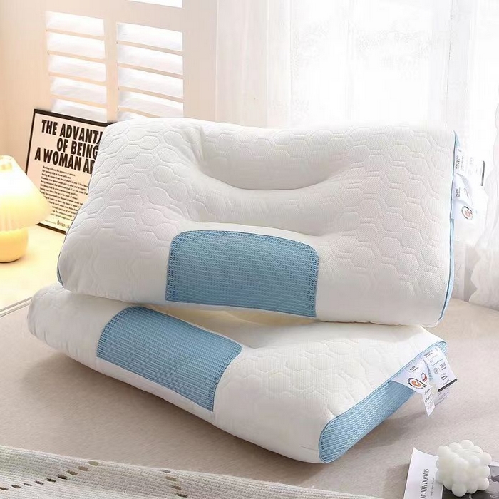 91家纺网 家纺一手货源 找家纺 梦莱家纺 2025新款云柔乳胶护颈枕spa按摩功能枕枕头枕芯 蓝色/只1000克高枕