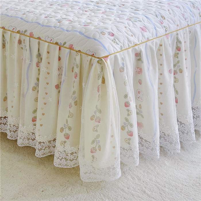 91家纺网 家纺一手货源 找家纺 十个点 2024新款印花夹棉蕾丝单床裙-玲珑 花野兔