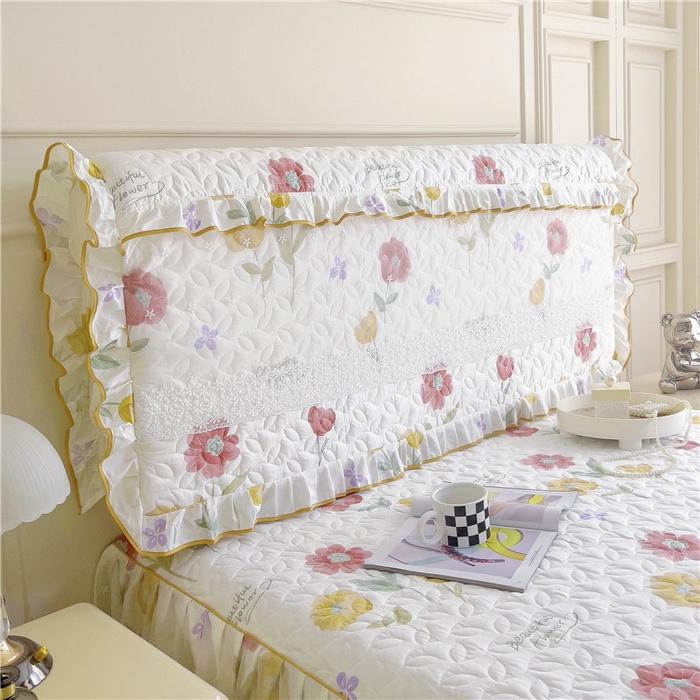 91家纺网 家纺一手货源 找家纺 十个点 2024新款印花夹棉蕾丝床头罩-玲珑 素锦