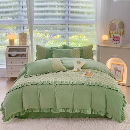 91家纺网 家纺一手货源 找家纺 （总）金米诺 2024新款加厚保暖韩式双层花边玫瑰兔绒系列四件套