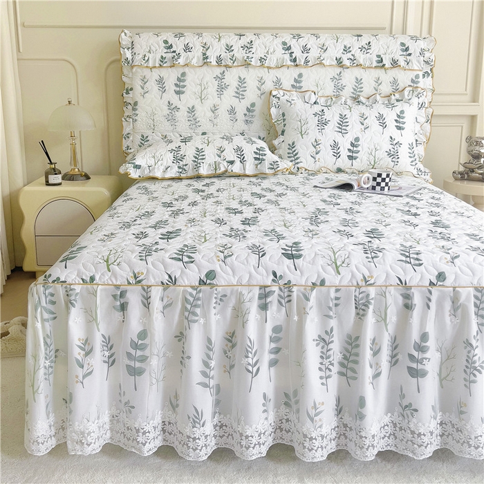 91家纺网 家纺一手货源 找家纺 十个点 2024新款印花夹棉蕾丝单床裙-玲珑 夜雨浪漫