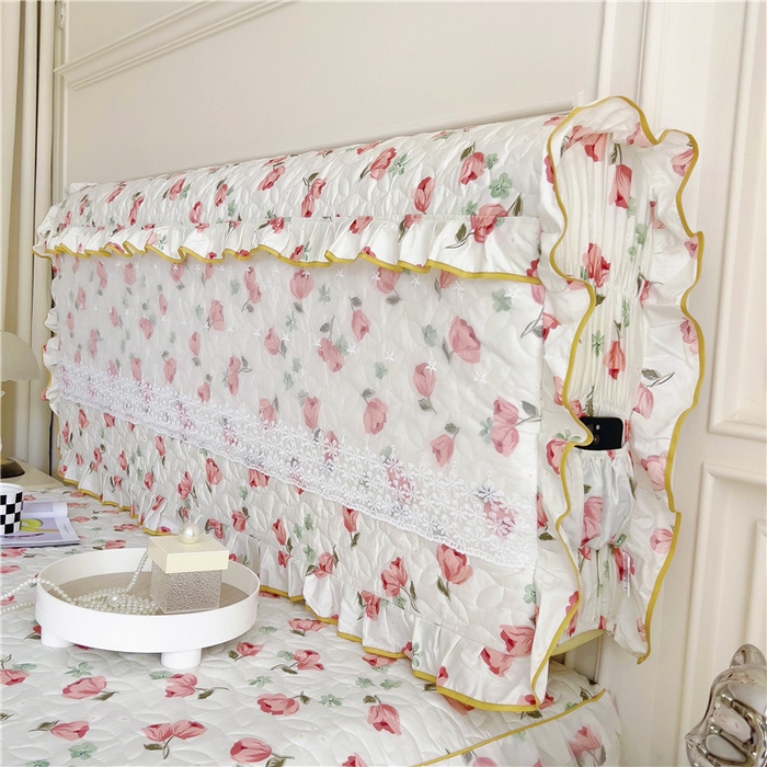 91家纺网 家纺一手货源 找家纺 十个点 2024新款印花夹棉蕾丝床头罩-玲珑 心语