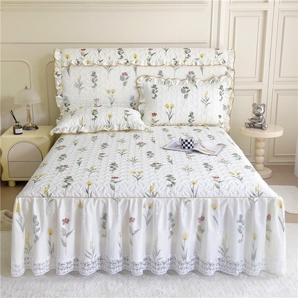 91家纺网 家纺一手货源 找家纺 十个点 2024新款印花夹棉蕾丝单床裙-玲珑 静香