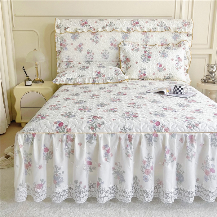 91家纺网 家纺一手货源 找家纺 十个点 2024新款印花夹棉蕾丝单床裙-玲珑 诗雨