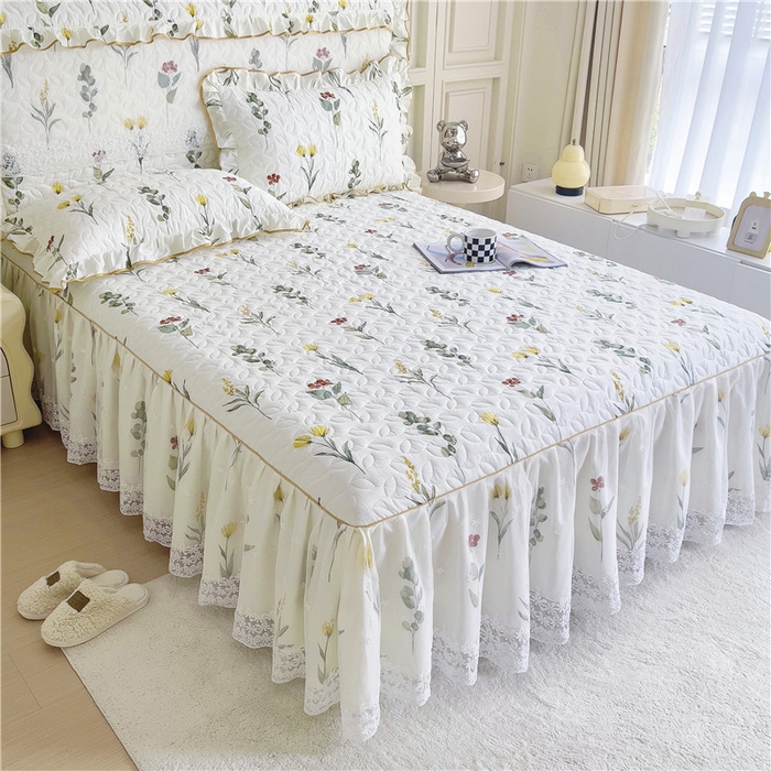 91家纺网 家纺一手货源 找家纺 十个点 2024新款印花夹棉蕾丝单床裙-玲珑 静香