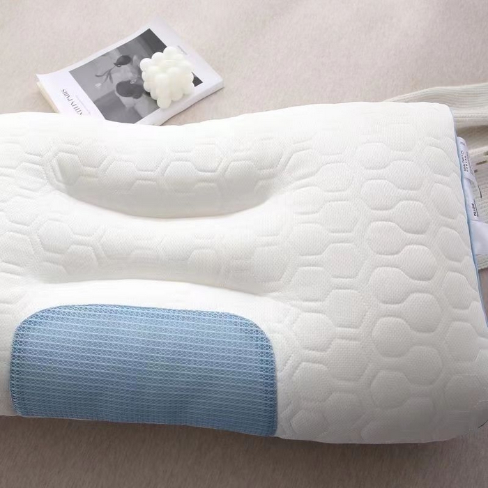 91家纺网 家纺一手货源 找家纺 梦莱家纺 2025新款云柔乳胶护颈枕spa按摩功能枕枕头枕芯 蓝色/只1000克高枕