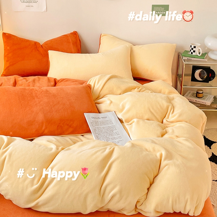 91家纺网 家纺一手货源 找家纺 眠帛家居 2023新款加厚牛奶绒双拼四件套 奶黄-焦糖