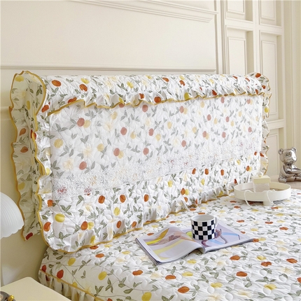 91家纺网 家纺一手货源 找家纺 十个点 2024新款印花夹棉蕾丝床头罩-玲珑 橙意