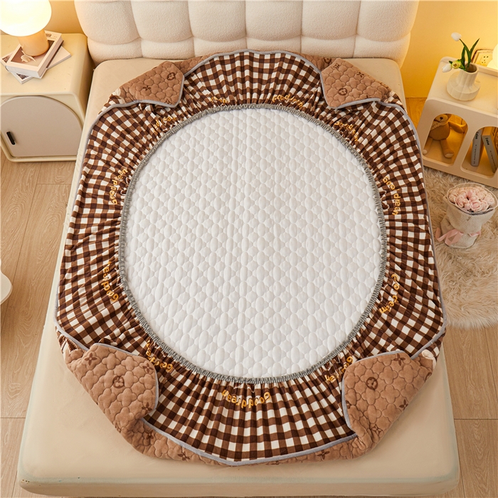 91家纺网 家纺一手货源 找家纺 喜居 2023新款a类印花牛奶绒抗菌夹棉床笠床护垫 蝴蝶结