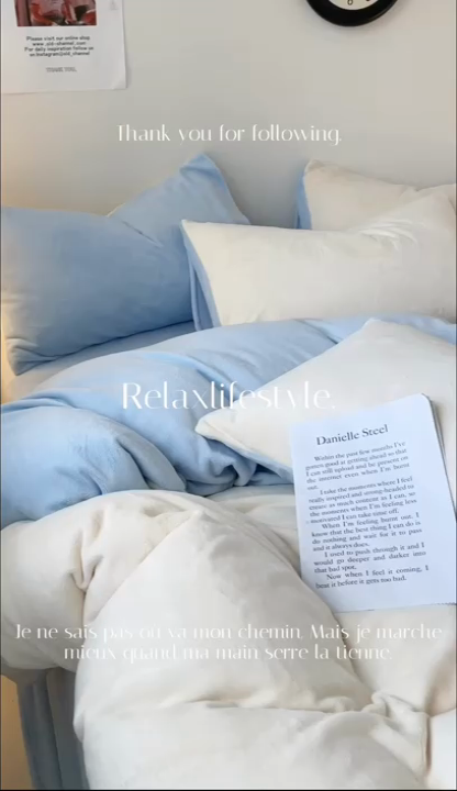 91家纺网 家纺一手货源 找家纺 眠帛家居 2023新款加厚牛奶绒双拼四件套 奶白-天空蓝