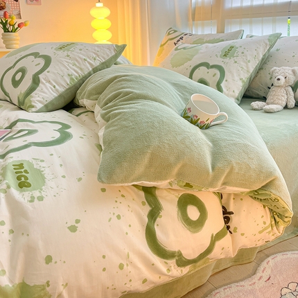 91家纺网 家纺一手货源 找家纺 瑞莱 2023秋冬全新网红款棉加绒四件套 水泼画