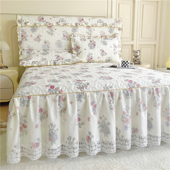 91家纺网 家纺一手货源 找家纺 十个点 2024新款印花夹棉蕾丝单床裙-玲珑 诗雨