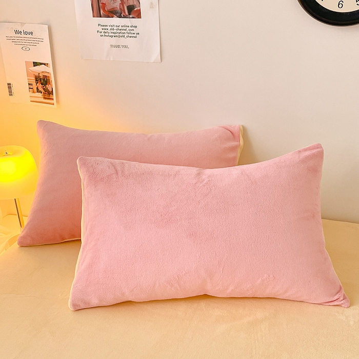 91家纺网 家纺一手货源 找家纺 眠帛家居 2023新款加厚牛奶绒双拼四件套 奶油粉-奶黄