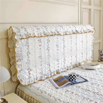 十个点 2024新款印花夹棉蕾丝床头罩-玲珑 花野兔