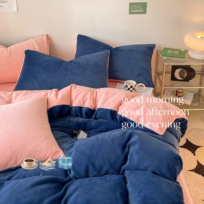 91家纺网 家纺一手货源 找家纺 （总）眠帛家居 2023新款加厚牛奶绒双拼四件套